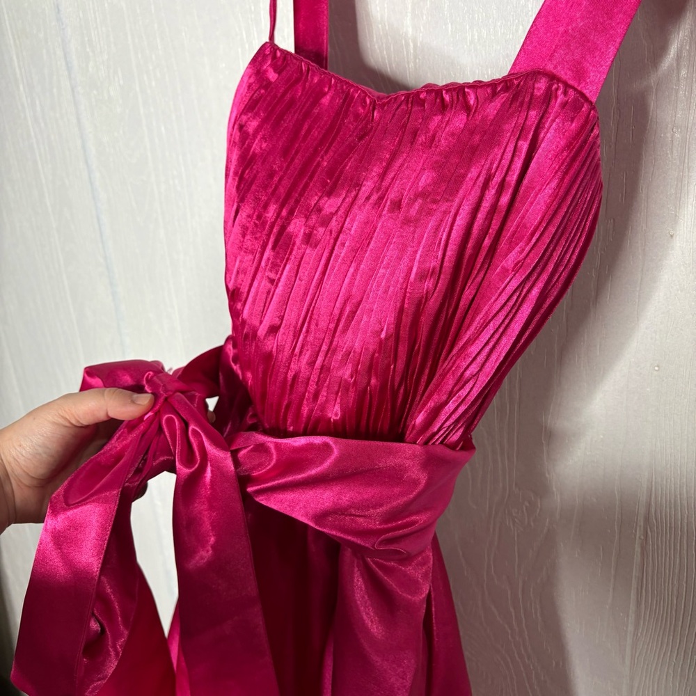 Anthropologie Hot Pink Satin Mini Dress with Bow - Picture 5 of 14
